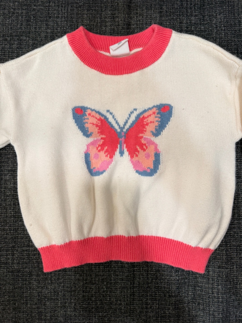 GAP White Knit Sweater with Pink & Blue Butterfly